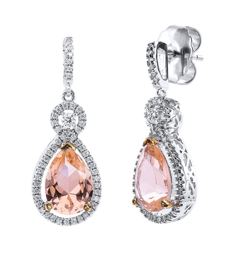 Silver Morganite Hued Victorian Teardrops with 18 KGP Prongs | Bling By Wilkening | Jewelry-Exposures International Gallery of Fine Art - Sedona AZ