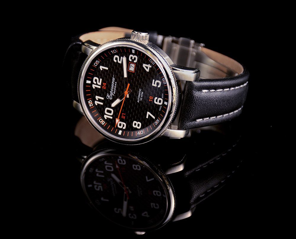 Exposures Mens Watch with Stainless-Steel and Leather Strap