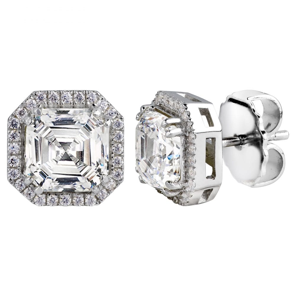 Sterling Silver 3 Carat Clear Asscher Cut Studs with Halo | Bling By Wilkening | Jewelry-Exposures International Gallery of Fine Art - Sedona AZ