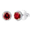 Sterling Silver 1 Carat Garnet-Hued Round Solana Studs with Halo and 18 KGP Prongs | Bling By Wilkening | Jewelry-Exposures International Gallery of Fine Art - Sedona AZ