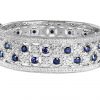 Silver Lab Created Sapphire Florentine Cuff with Perimeter Stones | Bling By Wilkening | Jewelry-Exposures International Gallery of Fine Art - Sedona AZ