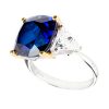 Sterling Silver Lab Created Sapphire Cushion & Clear Trillion Ring with 18 KGP Prongs | Bling By Wilkening | Jewelry-Exposures International Gallery of Fine Art - Sedona AZ