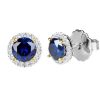 Sterling Silver 1 Carat Lab Created Sapphire Round Solana Studs with Halo and 18 KGP Prongs | Bling By Wilkening | Jewelry-Exposures International Gallery of Fine Art - Sedona AZ