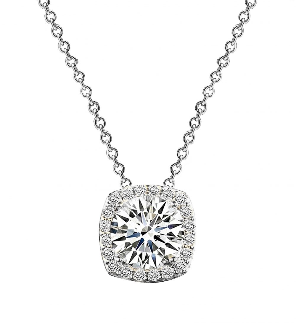 Sterling Silver 3 Carat Cushion Cut Floating Necklace with Halo | Bling By Wilkening | Jewelry-Exposures International Gallery of Fine Art - Sedona AZ